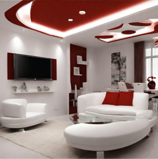 Red and White False Ceiling - Asian Paints