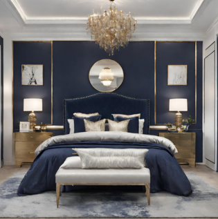 Navy Metallic Romantic Bedroom Colours - Asian Paints