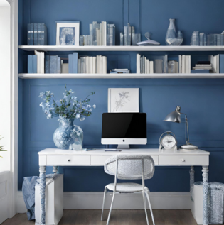 Blue White Study Room - Asian Paints