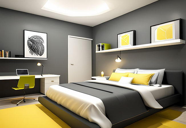 Yellow grey combination for bedroom - Asian Paints