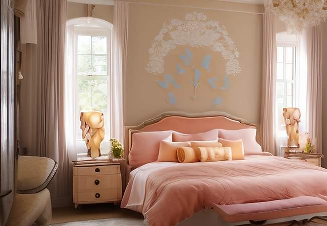 Peach & gold colours for the bedroom design – Asian Paint