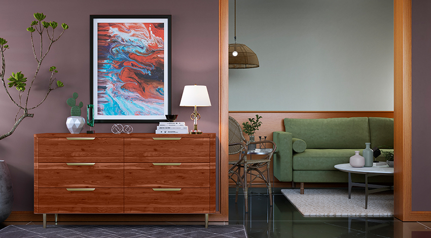 Contemporary-Foyer-Area-with-Dusty-Pink-Accent-Wall