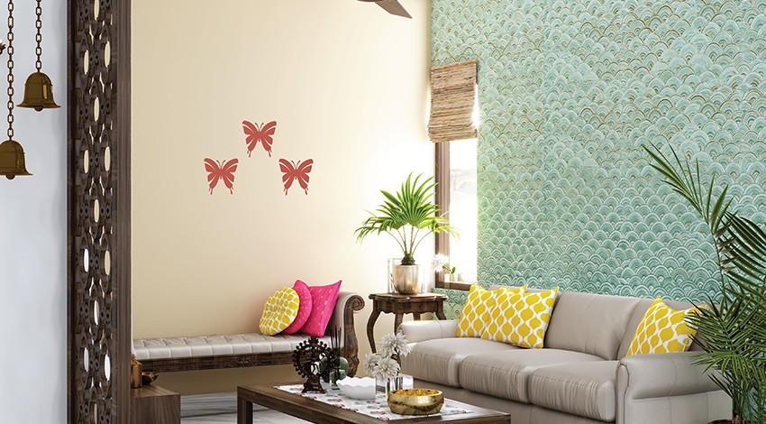 Living-Room-with-Green-Textured-Wall