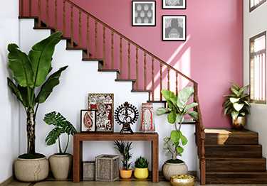 Traditional Hallway with Crimson Red Accent Wall