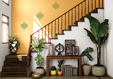 Traditional Hallway with Yellow Accent Wall